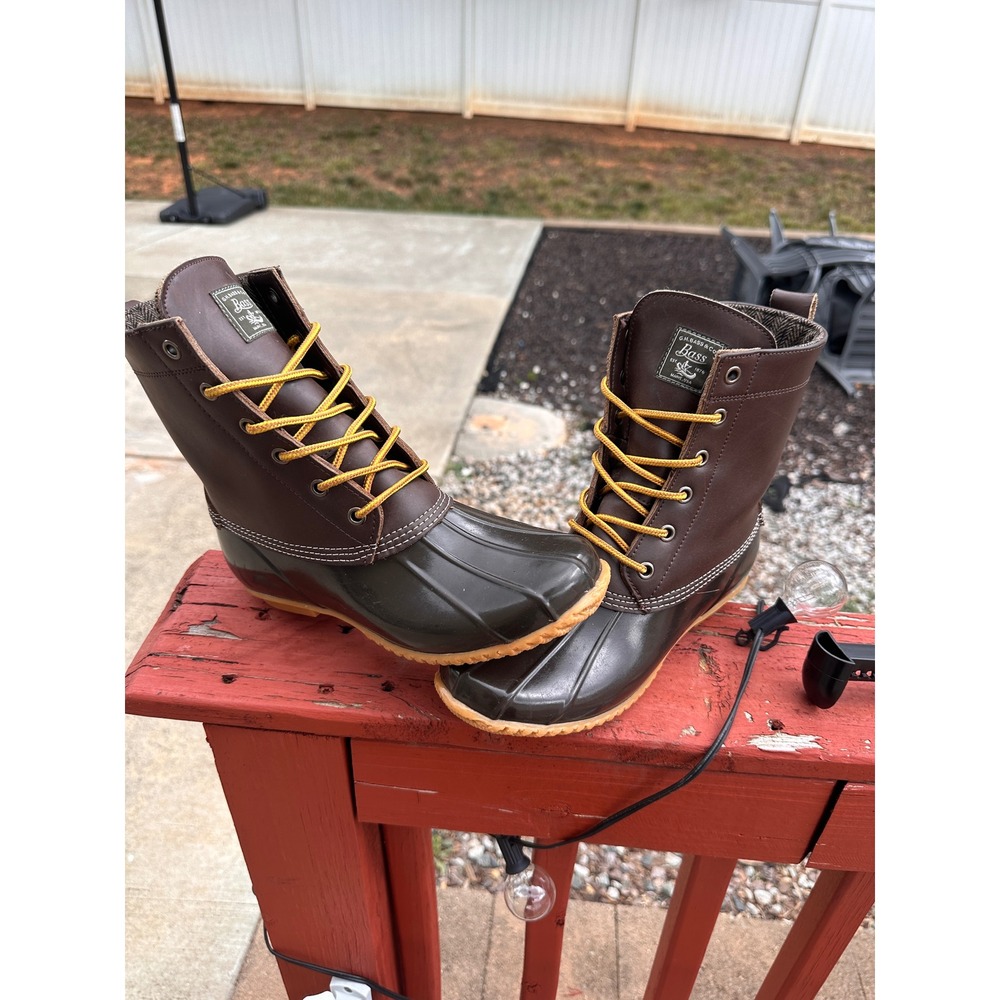 GH Bass Harlequin Brown Waterproof Duck Boots Wms 9M Leather Rubber/Rain Boot